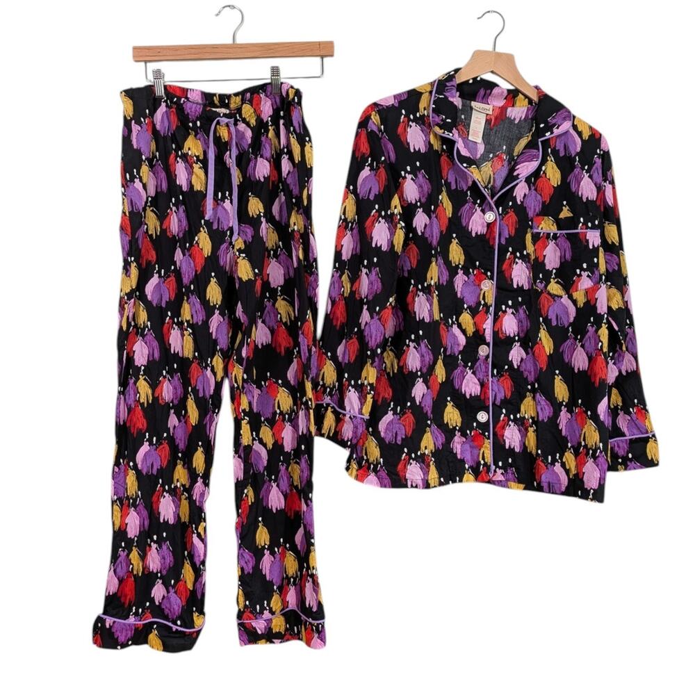 Bedhead Pajama Set L Black Purple Artist Katie Rodgers Belle Of Ball Pant Sleeve